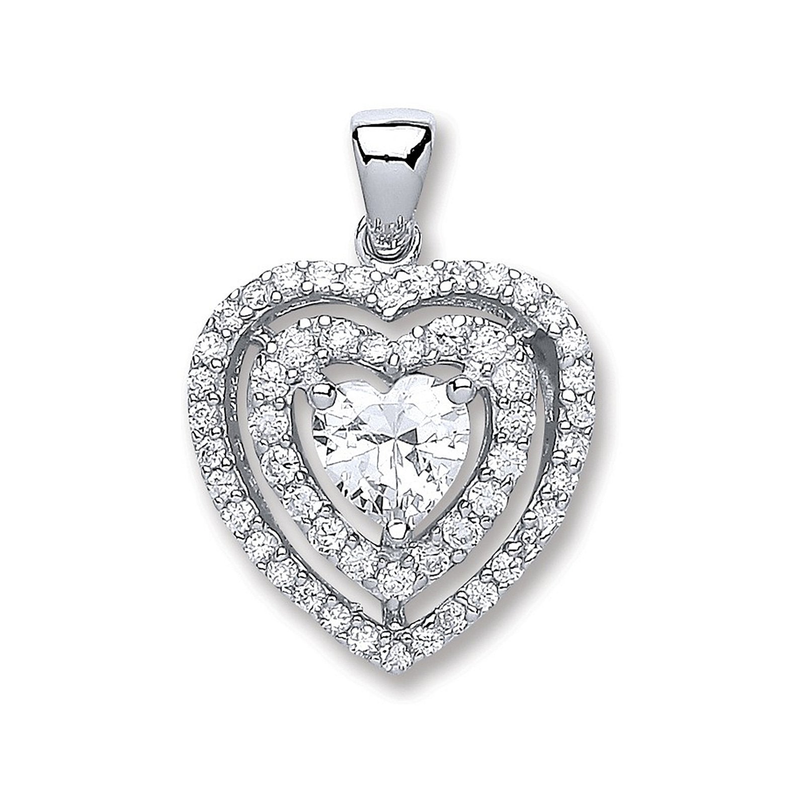 Silver Heart Cubic Zirconia with Two Row of Cubic Zirconia's Pendant - Fine Necklace – Luxury Jewellery by Imperial Ti